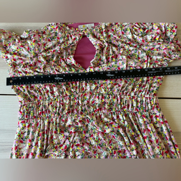 Boden Ruched strech Jersey Pink Floral Maxi Dress women short sleeve plus 14R - Picture 11 of 13